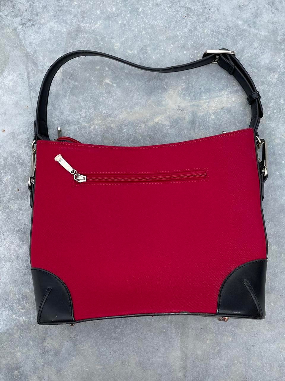 Joy Mangano Red Shoulder Bag With Black Trim And Strap